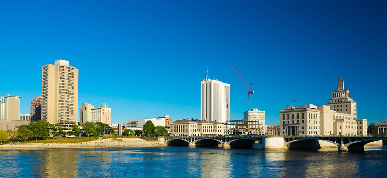 Cedar Rapids Skyline, Bridge and River