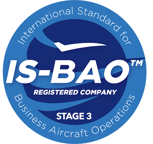 IS-BAO Stage 3 logo featuring a blue circular design with white text and a stylized aircraft graphic.